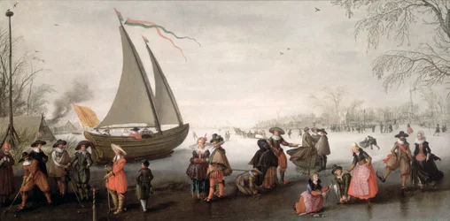 Schlittschuhläufer und eine Golfgruppe auf dem Eis